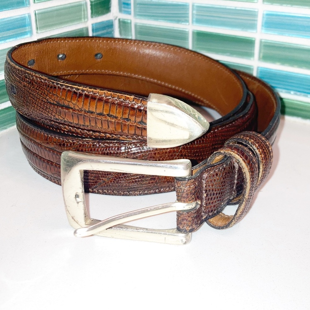 TRAFALGAR The Leather Lizard Embossed Women’s Belt Brown with Silver SZ: 42/105